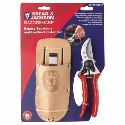 Spear & Jackson CUTTINGSET4 Razorsharp Heavy Duty Bypass Secateurs and Leather Holster