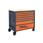 Beta RSC24AXLP/7 7 Drawer Extra Long Mobile Roller Cabinet with Wooden Worktop - Orange
