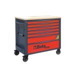 Beta RSC24AXLP/7 7 Drawer Extra Long Mobile Roller Cabinet with Wooden Worktop - Red