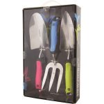 Spear & Jackson COLOURS3PSSS 3 Piece Multi-coloured Trowel, Weed Fork and Transplanting Trowel Gardening Set