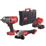 Milwaukee M18FPP2BD-502P M18 18V Impact Wrench &; Angle Grinder Kit Includes 2 x 5.0AH Batteries &; Charger