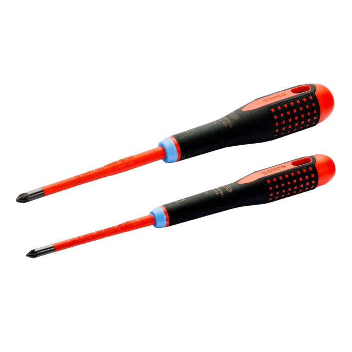 Bahco BE-9894SL ERGO Slim VDE Insulated Pozi Screwdriver Twin Pack PZ1 & PZ2