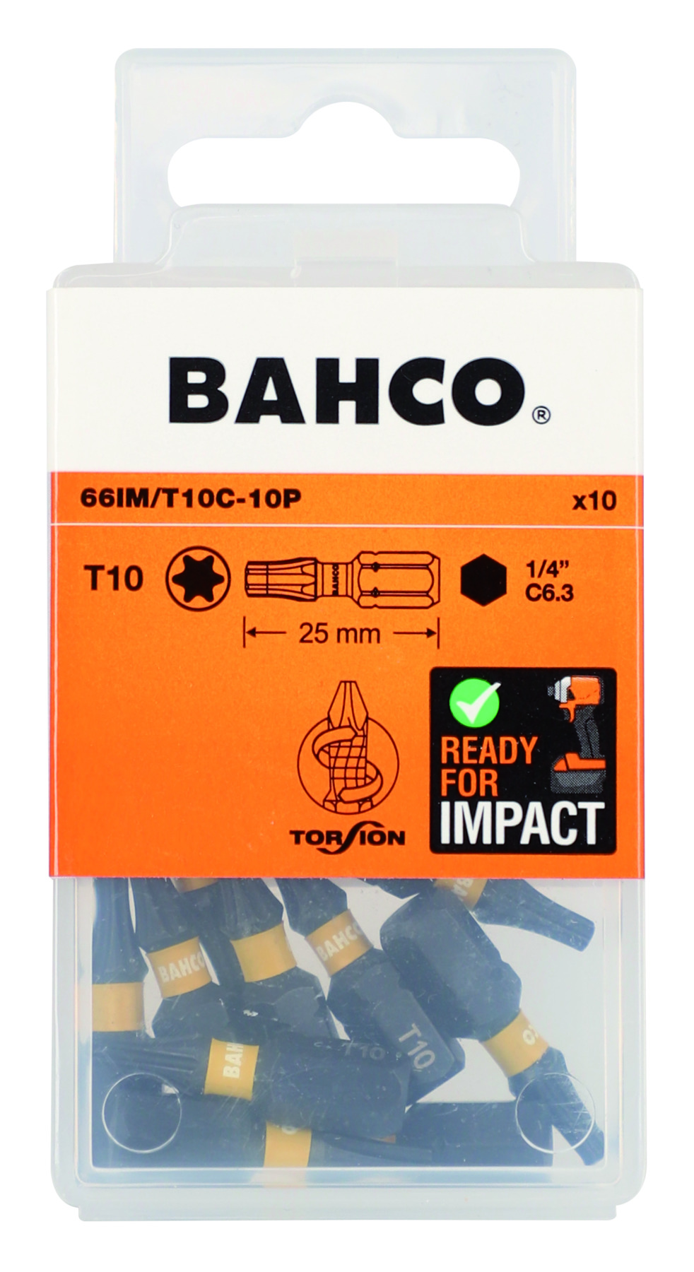 Bahco 66IM/T10C 1/4″ Heavy-Duty Torsion Screwdriver Bits Torx T10x25mm (10 Pack)