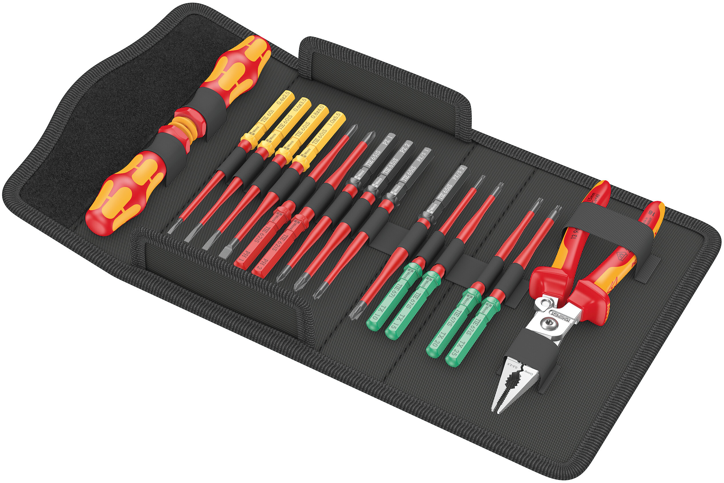 Wera Kraftform Kompakt VDE 17 Extra Slim 1 Tool Finder Insulated Screwdriver Set + Knipex Multi Pliers - 006612