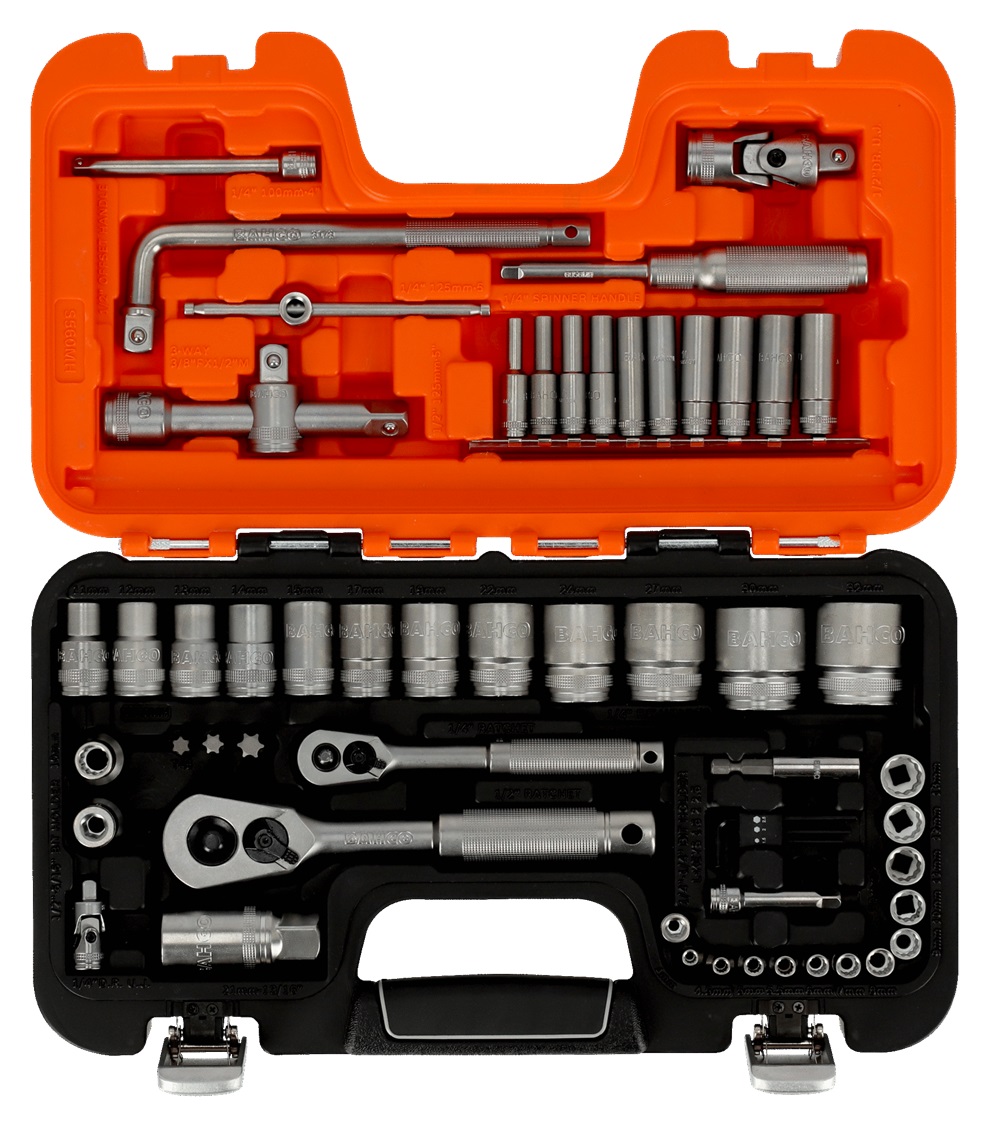 Bahco S560MH 56 Piece 1/4″ & 1/2″ Drive Metric Bi-Hex Socket & Metal Handle Ratchet Set - Image 4