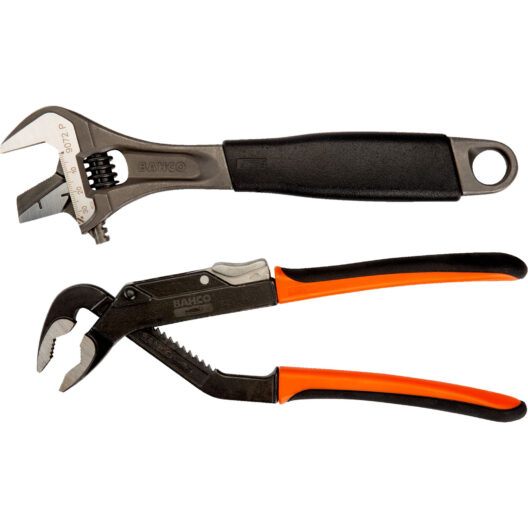Bahco 9873 ERGO™ 2 Piece Plumber's Set 9072P Adjustable Wrench & 8224 Multi Grip Pliers
