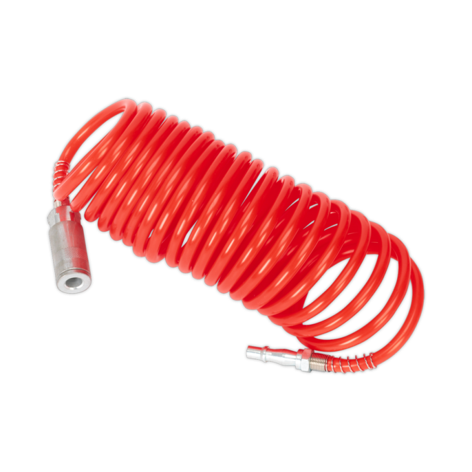 Sealey SA305 PE Coiled Air Hose With Couplings 5  Metre x Ø5mm