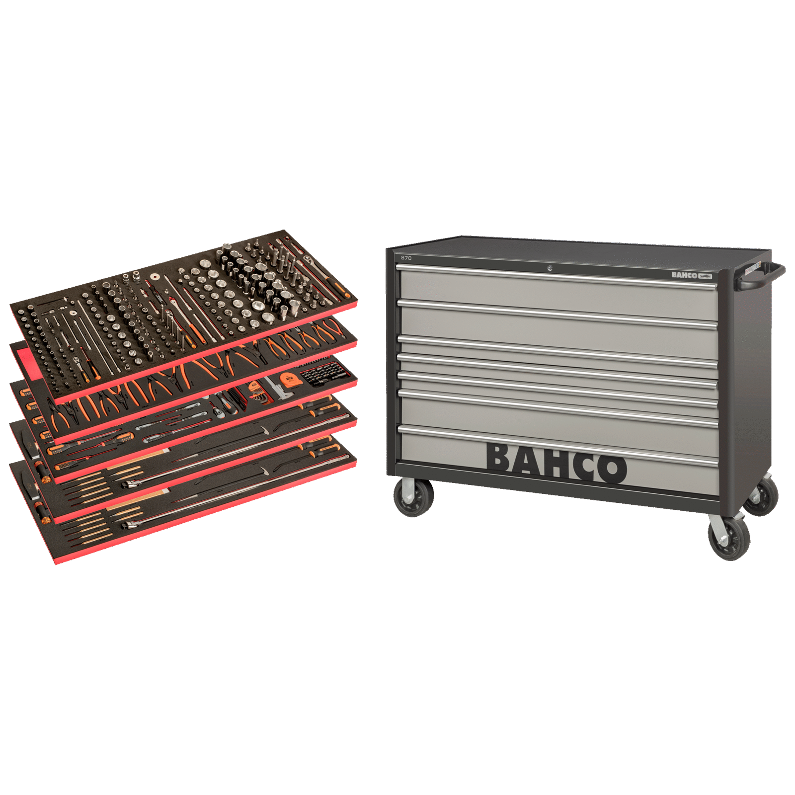 Bahco XXL 488 Piece Foam Inlay Tool Kit in XXL 53″ 7 Drawer Roller Cabinet