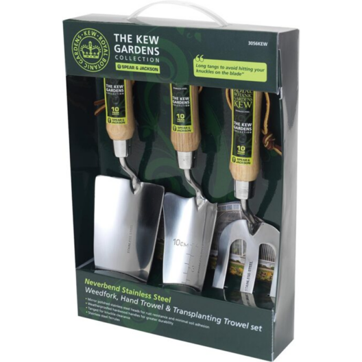Spear & Jackson 3056KEW Kew Gardens Neverbend Stainless 3 Piece Trowel & Fork Gift Set