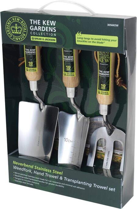 Spear & Jackson 3056KEW Kew Gardens Neverbend Stainless 3 Piece Trowel & Fork Gift Set