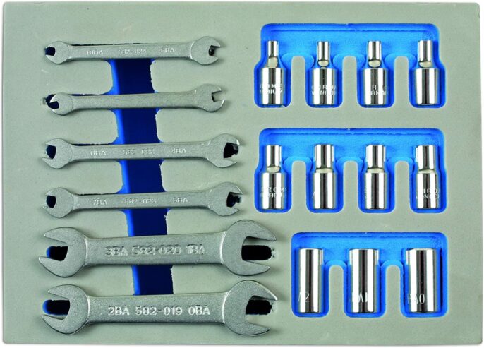 Laser 7132 17 Piece BA Spanner & 1/4" Drive Socket Set in an EVA Foam Module