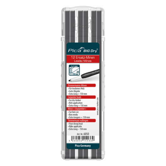 Pica BIG Dry Longlife Refills Replacement Leads Graphite 2H - 12 Pack - 6050