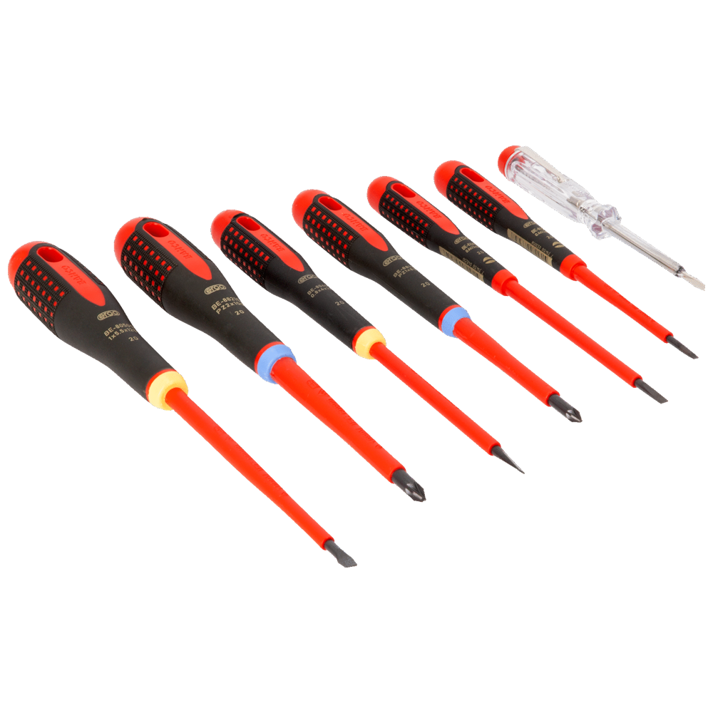 Bahco BE-9889S ERGO™ VDE Insulated Slotted & Pozidriv Screwdriver Set 7 Pcs