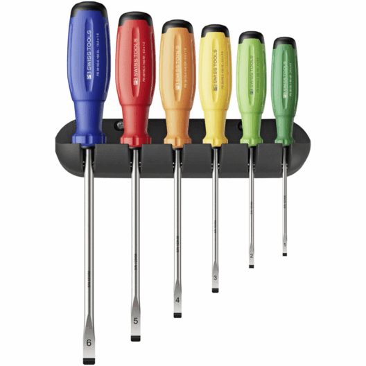 PB Swiss 38240.H RB SwissGrip Evo RainBow Screwdriver Set with Wall Mount - Slotted