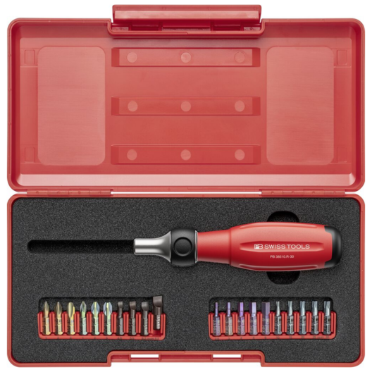 PB Swiss 38510.R-30 Set Twister Ratchet Screwdriver Bit Set In Box - SwissGrip Evo