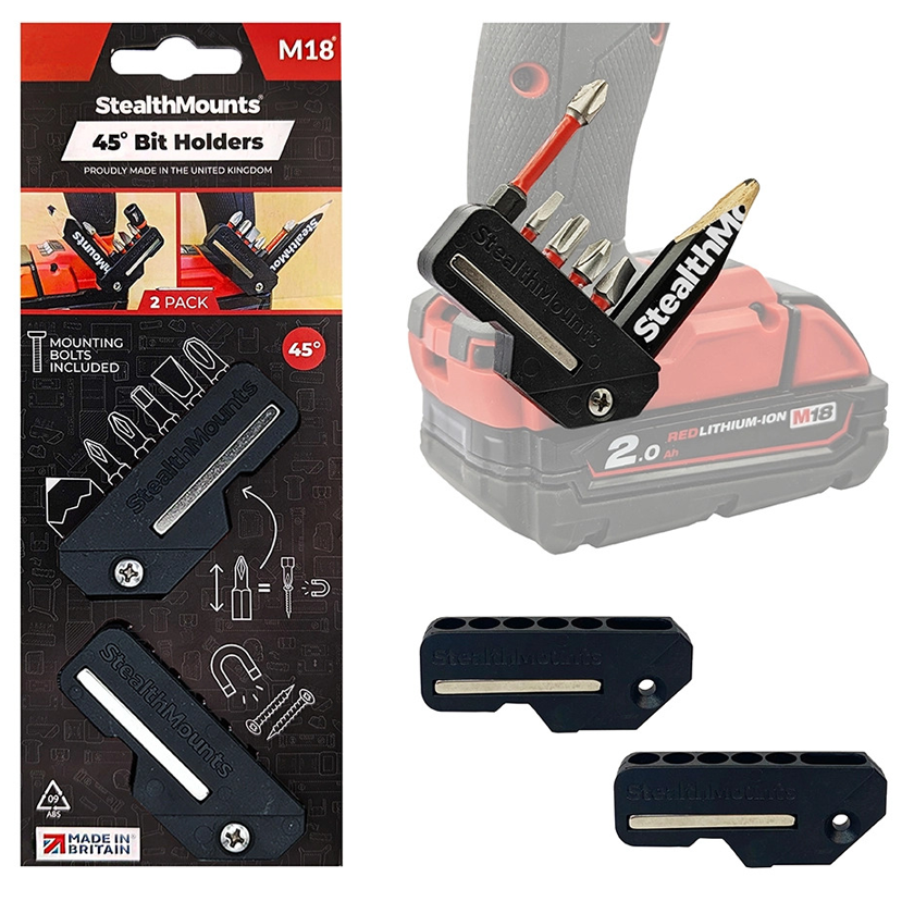 StealthMounts 45° Magnetic Bit Holders for Milwaukee M18 Tools – Black
