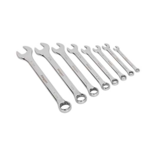 Siegen by Sealey S0870 8 Piece Whitworth Combination Spanner Wrench Set 1/8"-9/16"