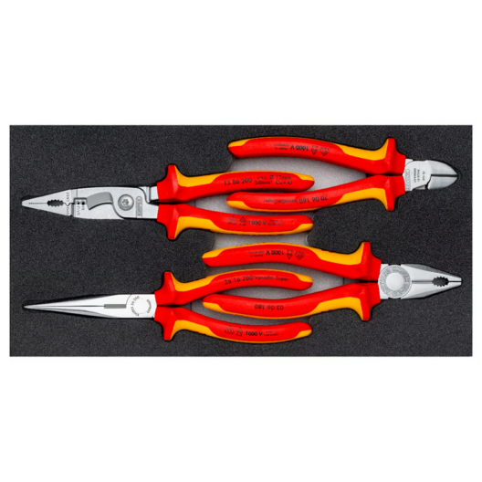 Knipex 00 20 01 V20 4 Piece Pliers Set “VDE Chrome I” In Foam Tray