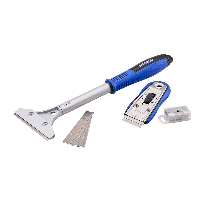 Faithfull FAISCRASET4 Combi Razor & Long Handle Scraper Set