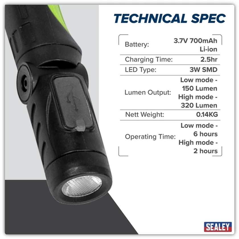 Sealey NT320LED USB 3W LED Rechargeable Neck Light - Image 4