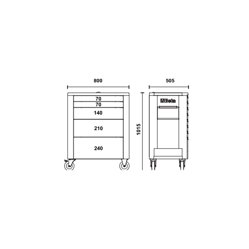Beta RSC39/5 5 Drawer Mobile Roller Cabinet - Red - Image 12