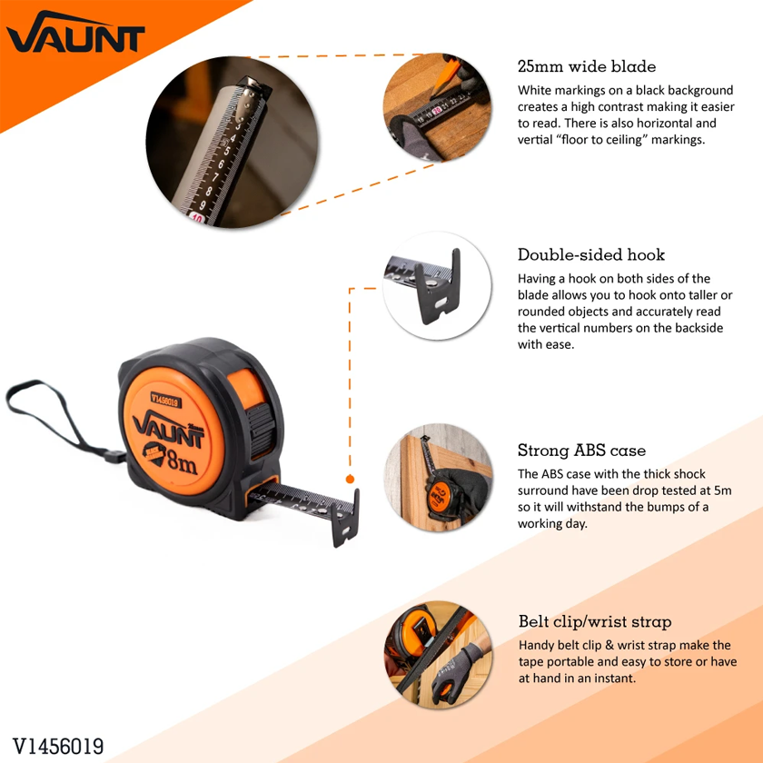 Vaunt Premium 8m Metric Heavy Duty Tape Measure - Image 6
